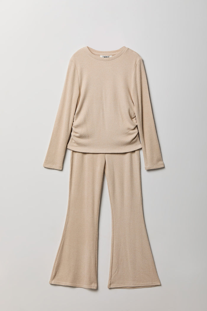Girls Ruched Long Sleeve & Flare Pant Set