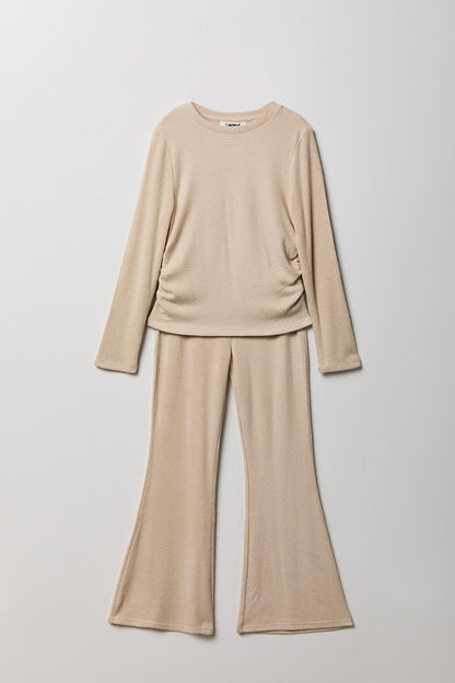 Girls Ruched Long Sleeve & Flare Pant Set