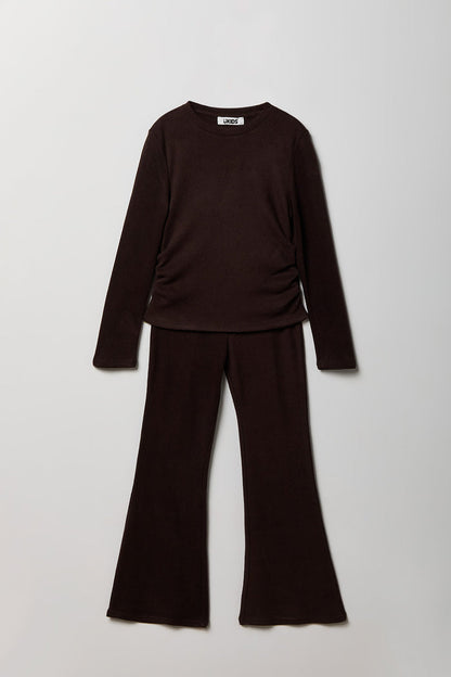 Girls Ruched Long Sleeve & Flare Pant Set