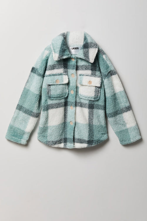 Girls Sherpa Plaid Shacket