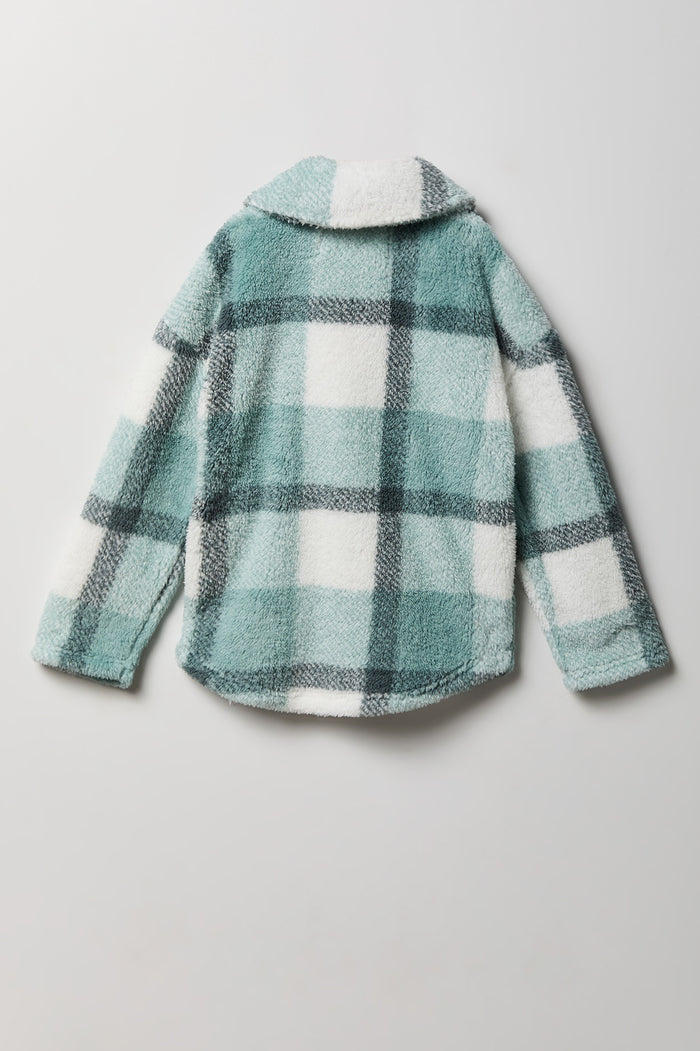 Girls Sherpa Plaid Shacket
