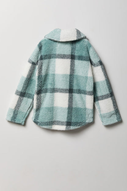 Girls Sherpa Plaid Shacket