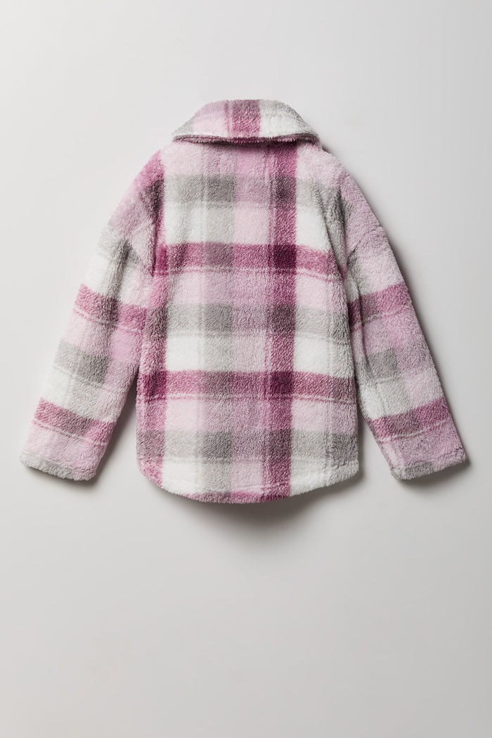 Girls Sherpa Plaid Shacket