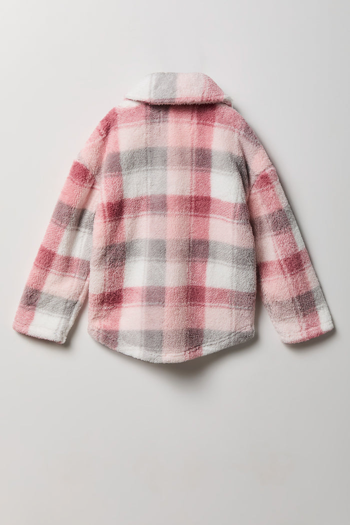 Girls Sherpa Plaid Shacket