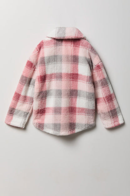 Girls Sherpa Plaid Shacket