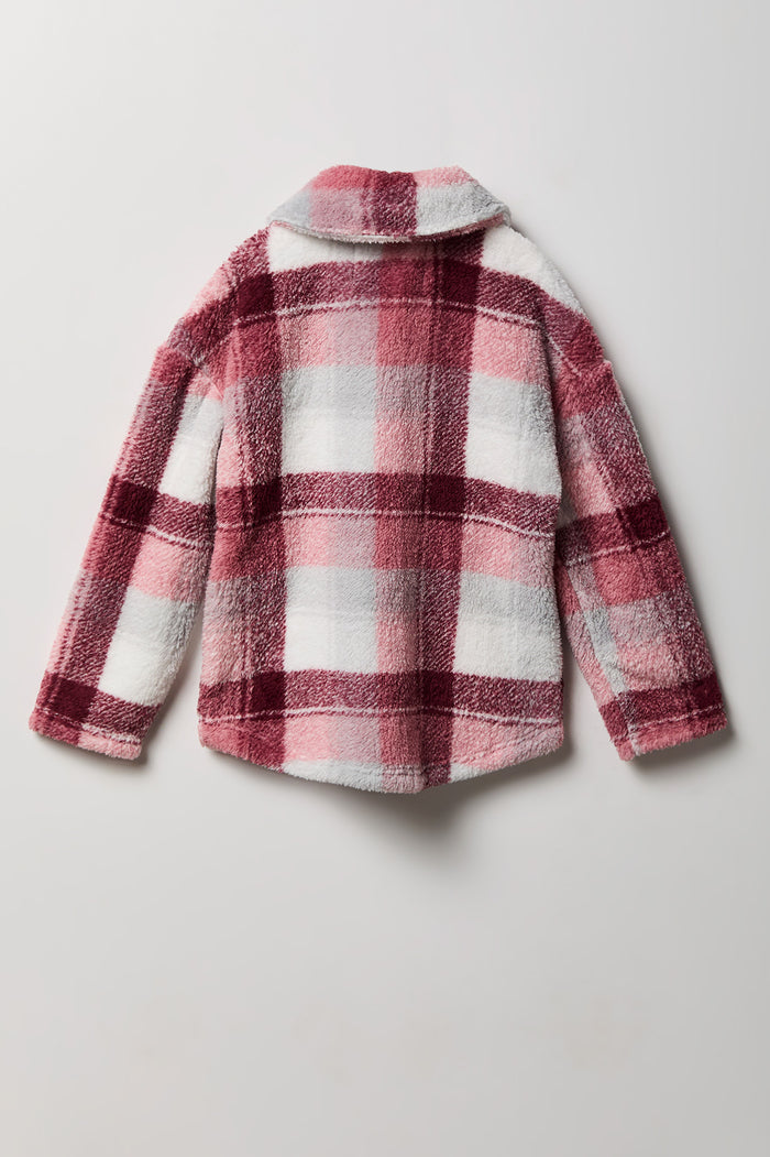 Girls Sherpa Plaid Shacket