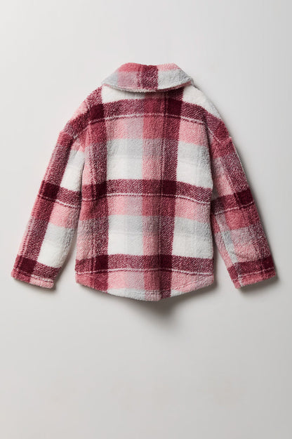 Girls Sherpa Plaid Shacket