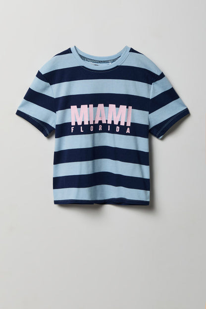 Girls Striped Graphic T-Shirt