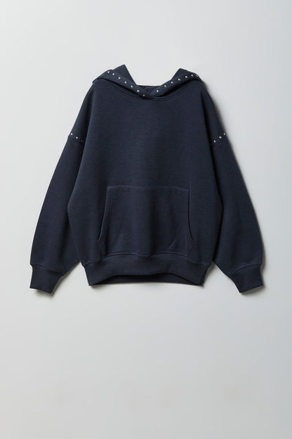 Girls Studded Boxy Fleece Hoodie