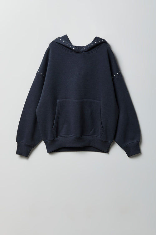Girls Studded Boxy Fleece Hoodie