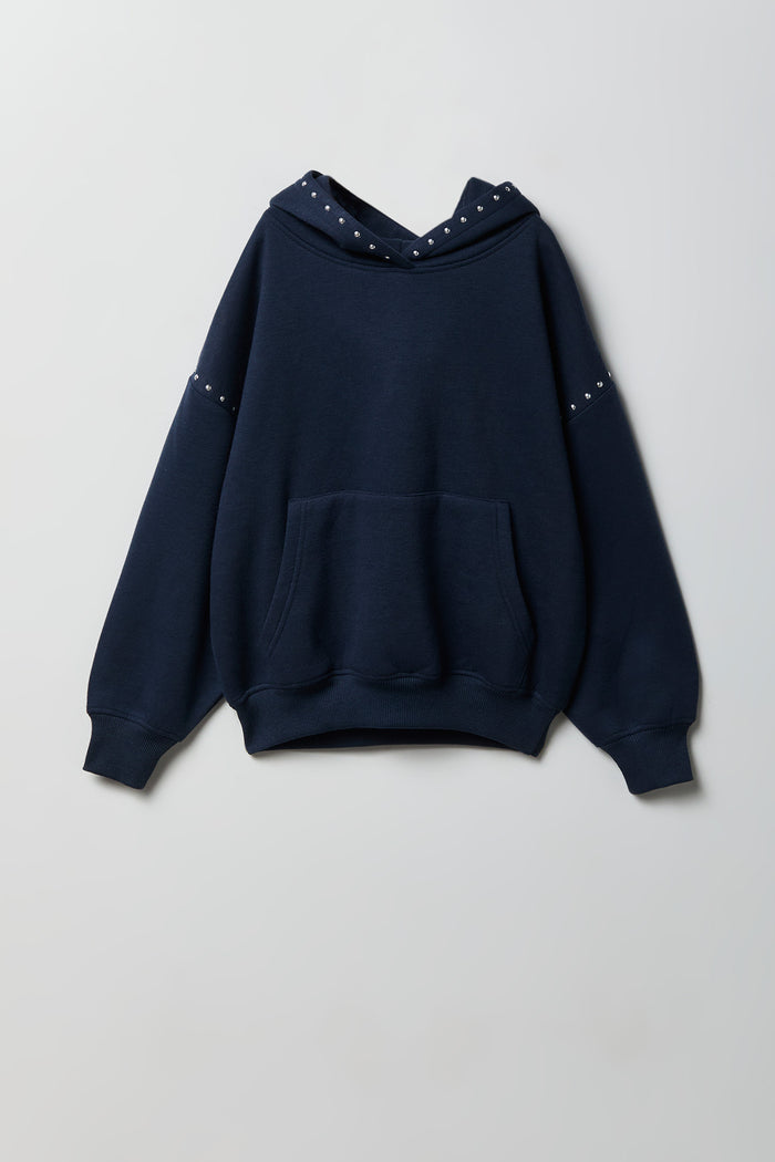 Girls Studded Boxy Fleece Hoodie