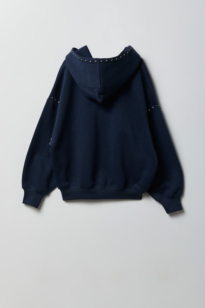 Girls Studded Boxy Fleece Hoodie