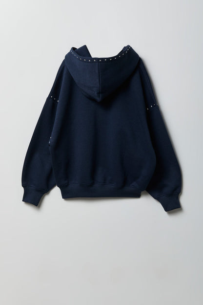 Girls Studded Boxy Fleece Hoodie