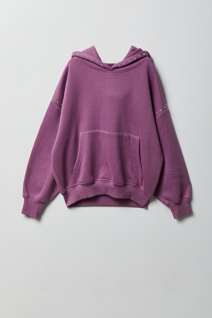 Girls Studded Boxy Fleece Hoodie