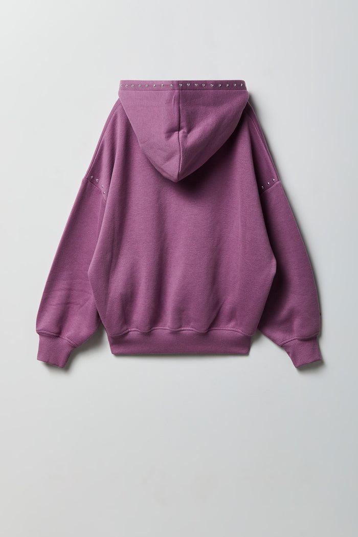 Girls Studded Boxy Fleece Hoodie