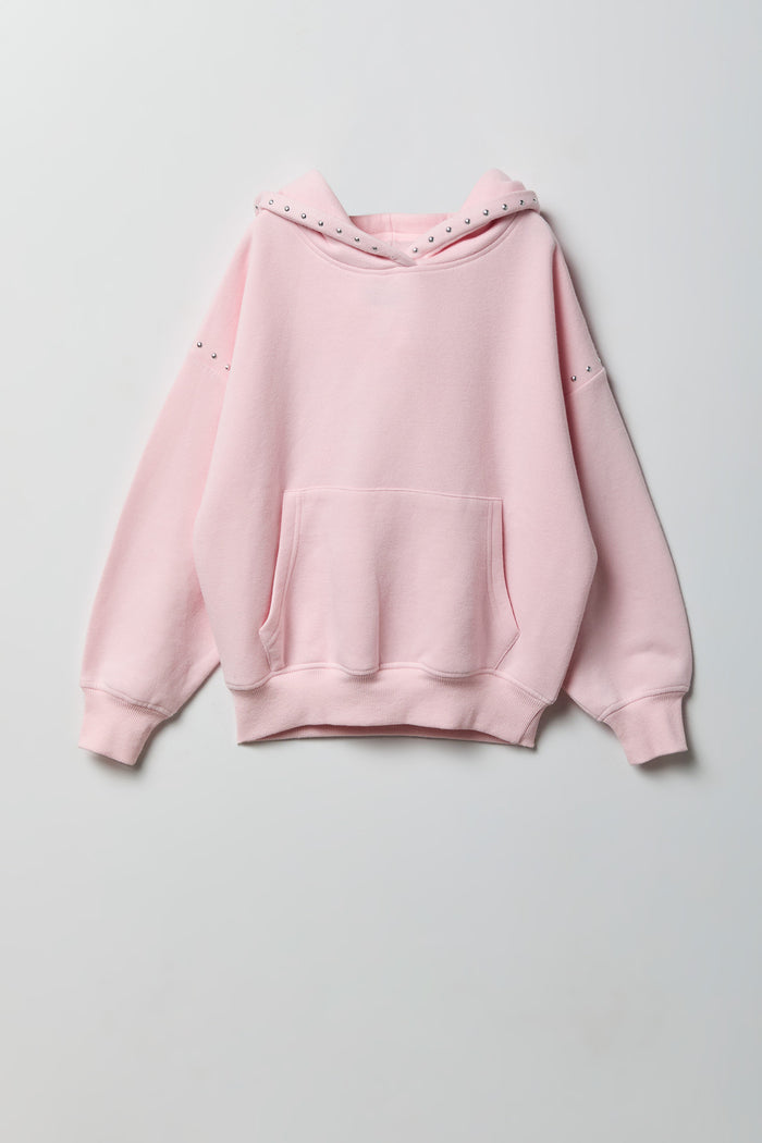 Girls Studded Boxy Fleece Hoodie