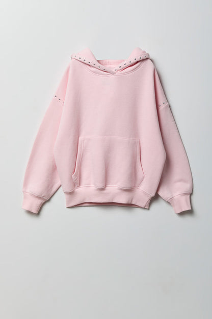 Girls Studded Boxy Fleece Hoodie