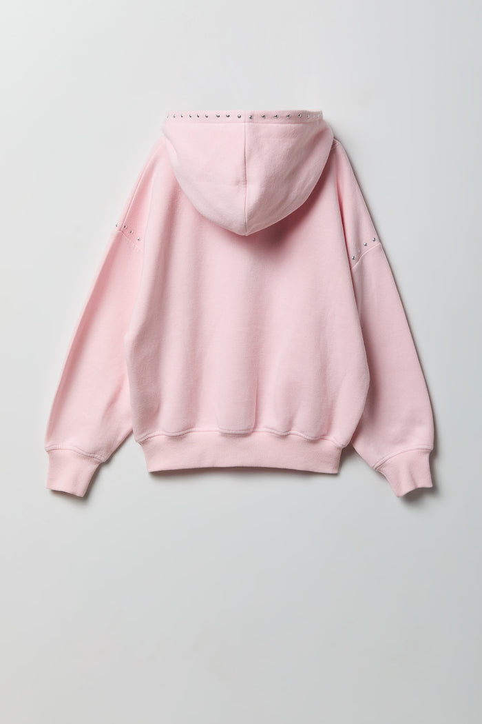Girls Studded Boxy Fleece Hoodie