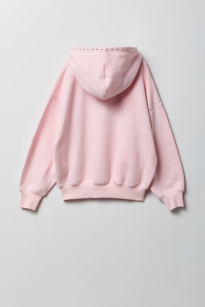 Girls Studded Boxy Fleece Hoodie