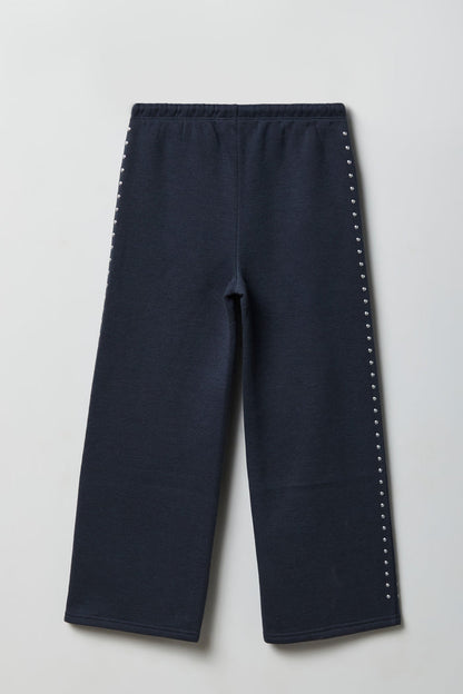 Girls Studded Wide Leg Fleece Sweapant
