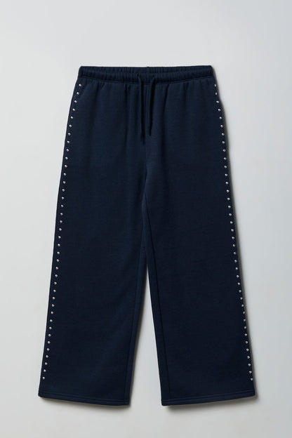 Girls Studded Wide Leg Fleece Sweapant