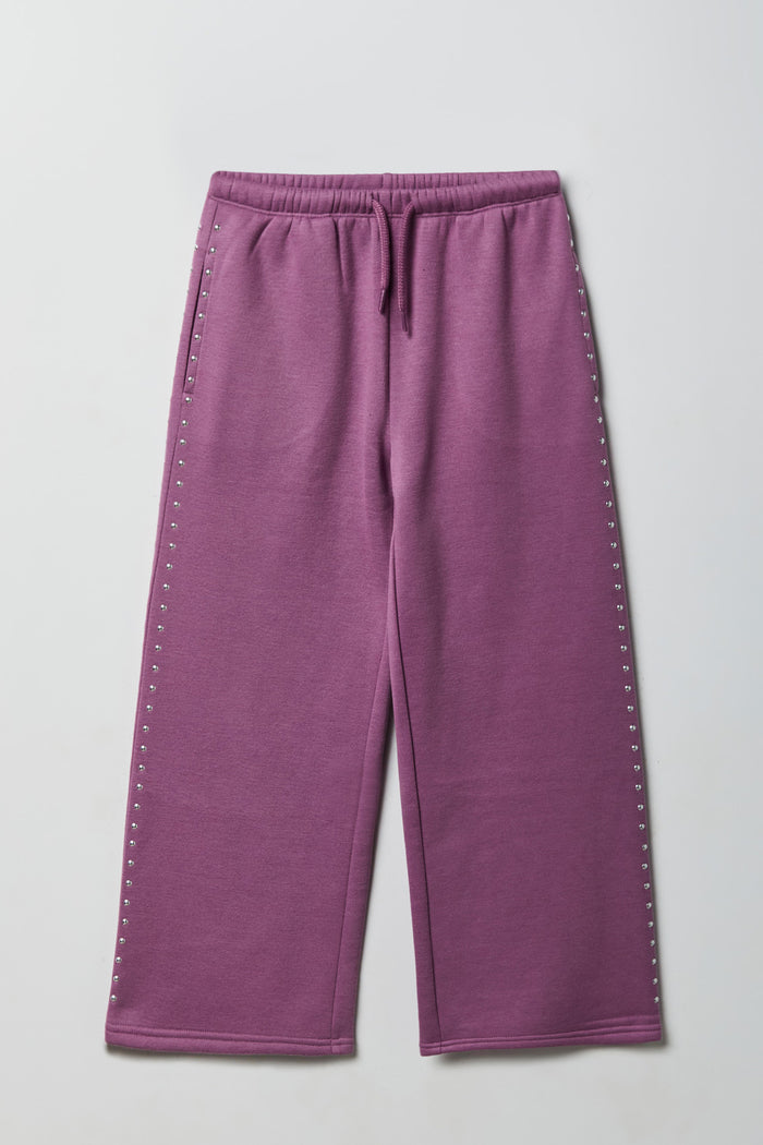 Girls Studded Wide Leg Fleece Sweapant