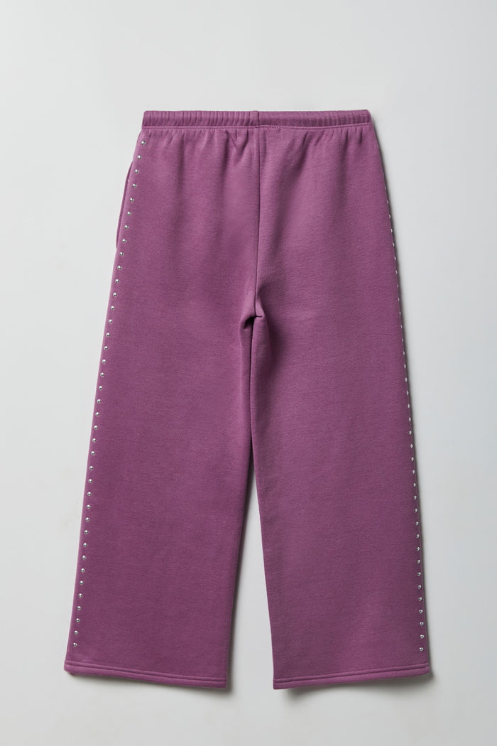 Girls Studded Wide Leg Fleece Sweapant