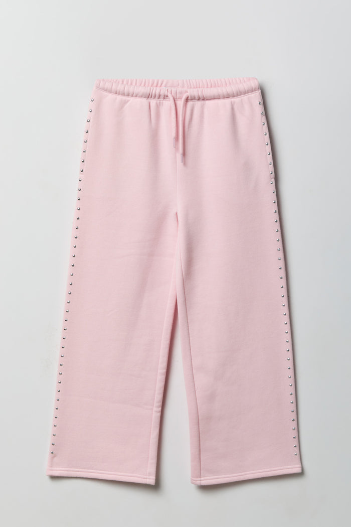 Girls Studded Wide Leg Fleece Sweapant