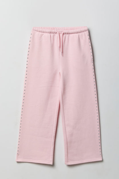 Girls Studded Wide Leg Fleece Sweapant