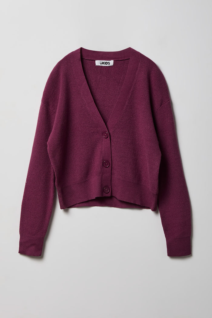 Girls V-Neck Button-Up Cardigan