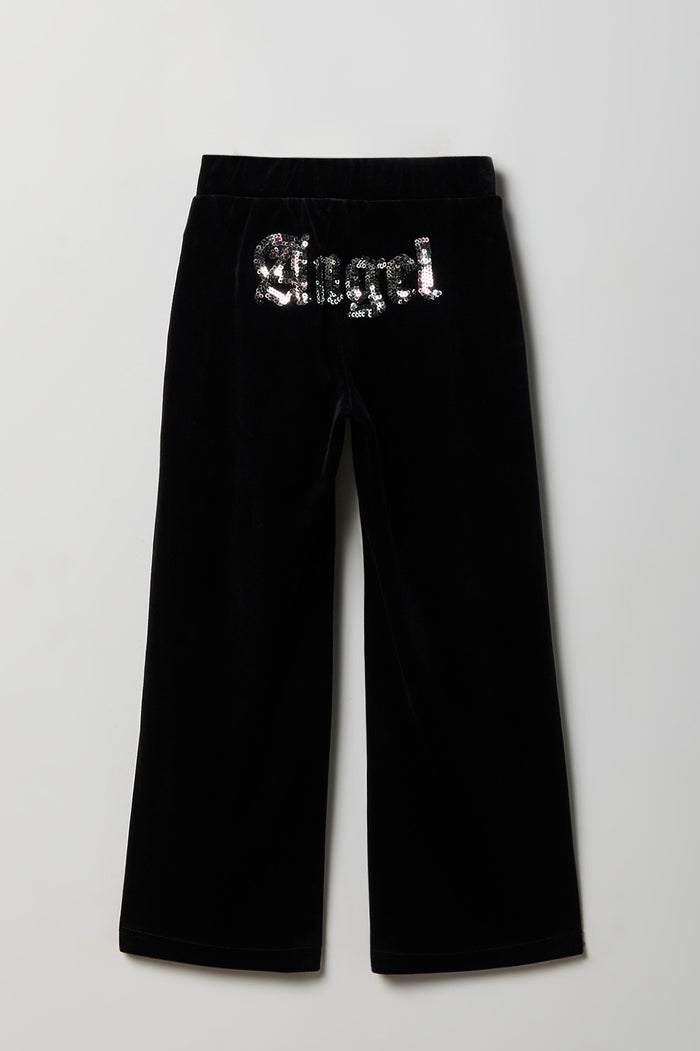 Girls Velour Rhinestone Wide Leg Pant