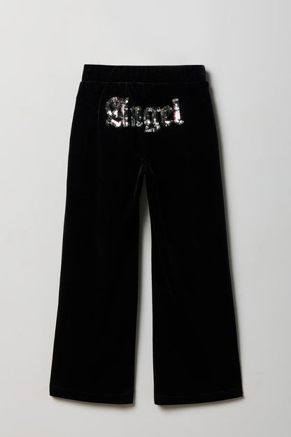 Girls Velour Rhinestone Wide Leg Pant