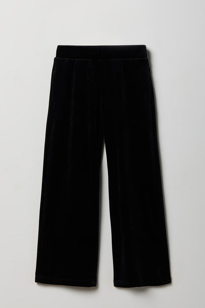 Girls Velour Rhinestone Wide Leg Pant