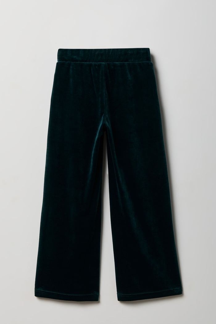Girls Velour Rhinestone Wide Leg Pant