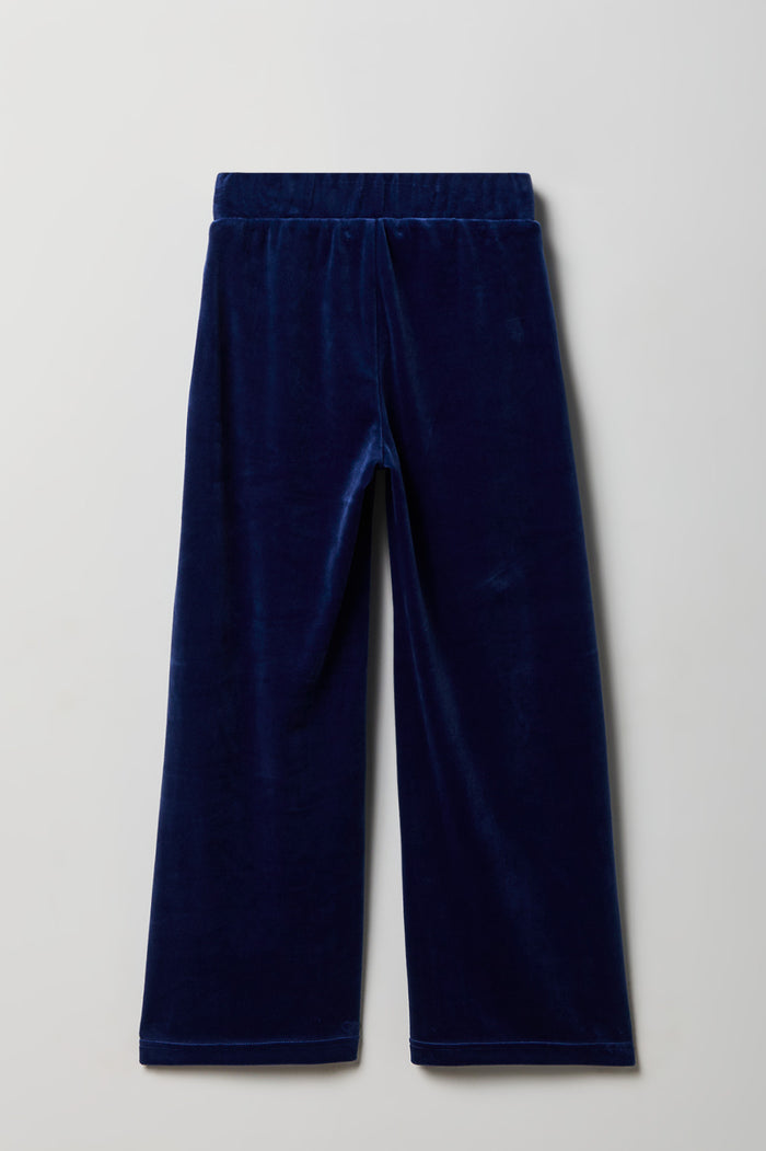Girls Velour Rhinestone Wide Leg Pant