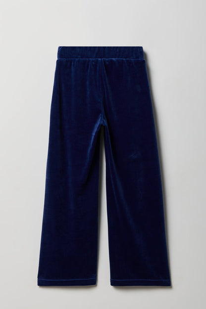 Girls Velour Rhinestone Wide Leg Pant