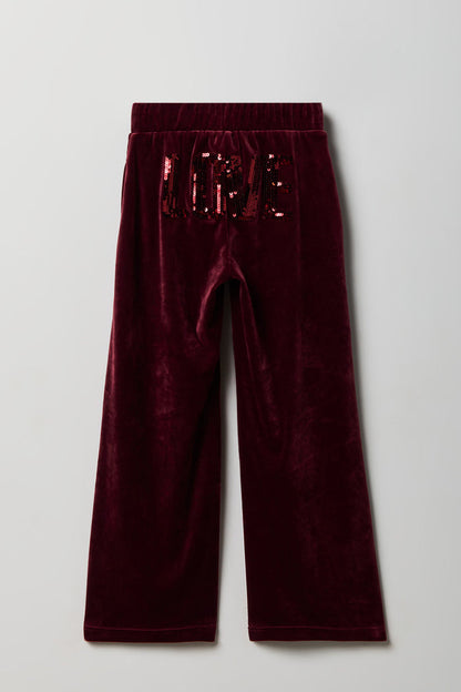Girls Velour Rhinestone Wide Leg Pant