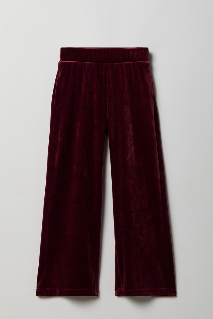 Girls Velour Rhinestone Wide Leg Pant