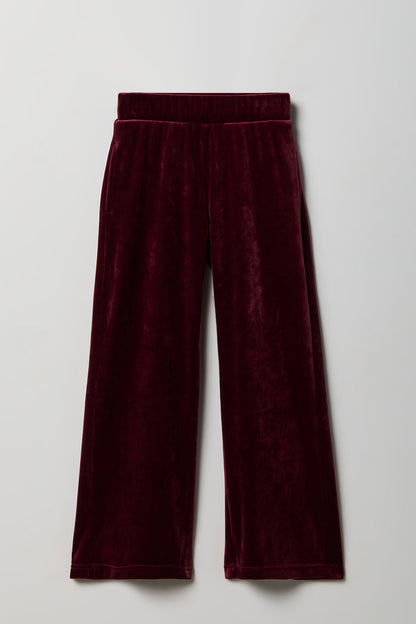 Girls Velour Rhinestone Wide Leg Pant