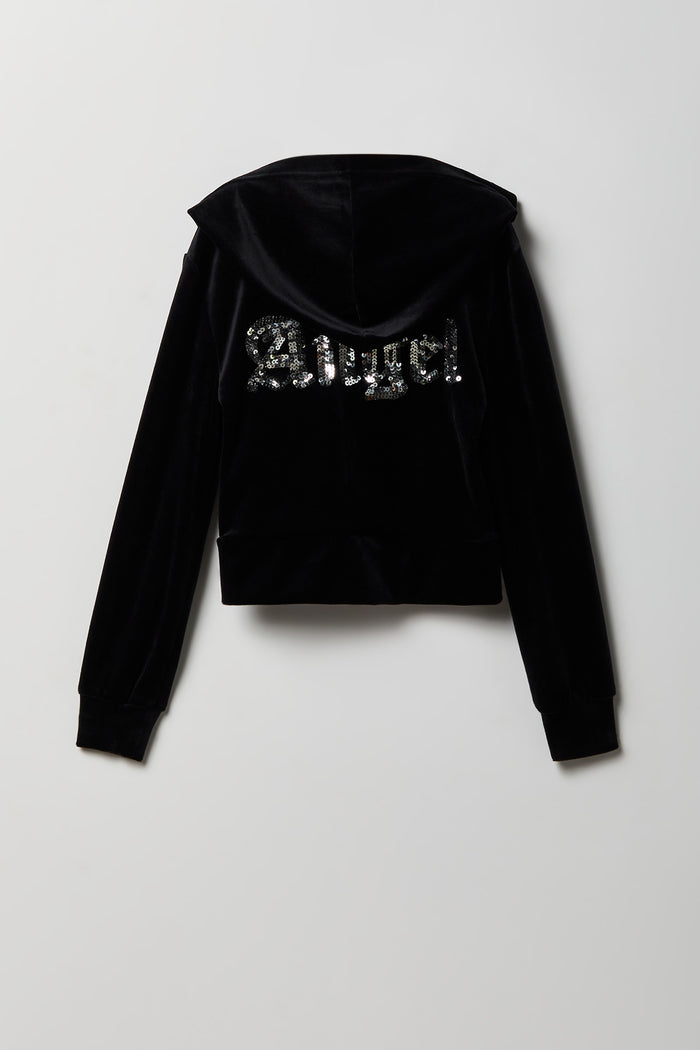 Girls Velour Rhinestone Zip Hoodie