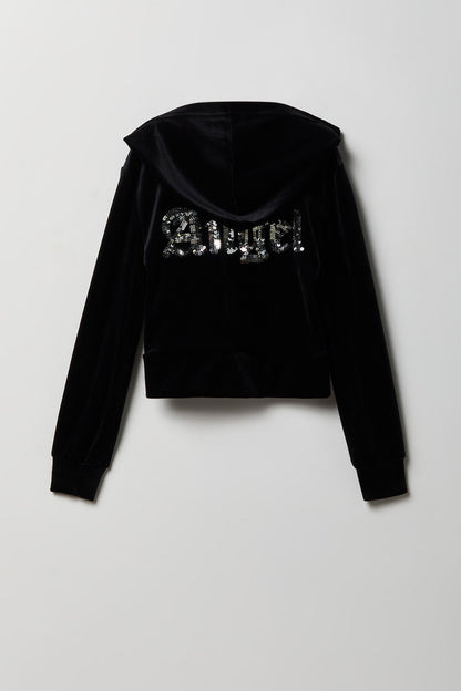 Girls Velour Rhinestone Zip Hoodie