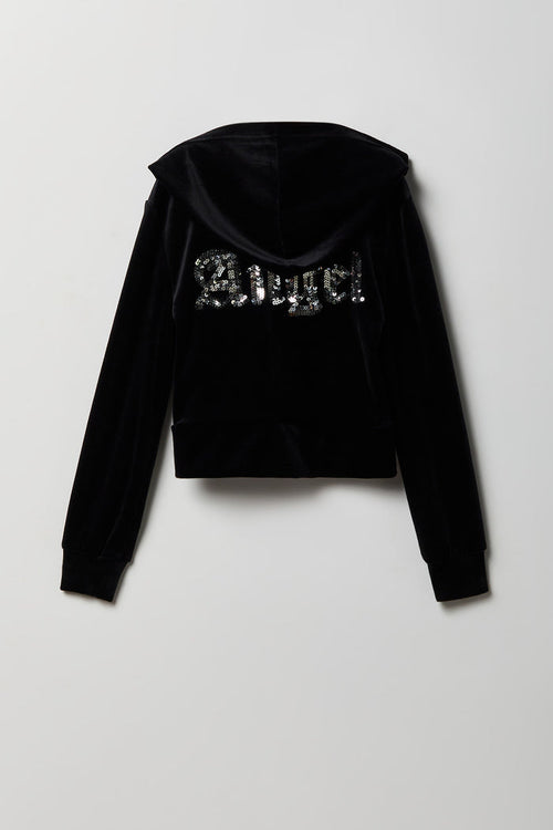 Girls Velour Rhinestone Zip Hoodie