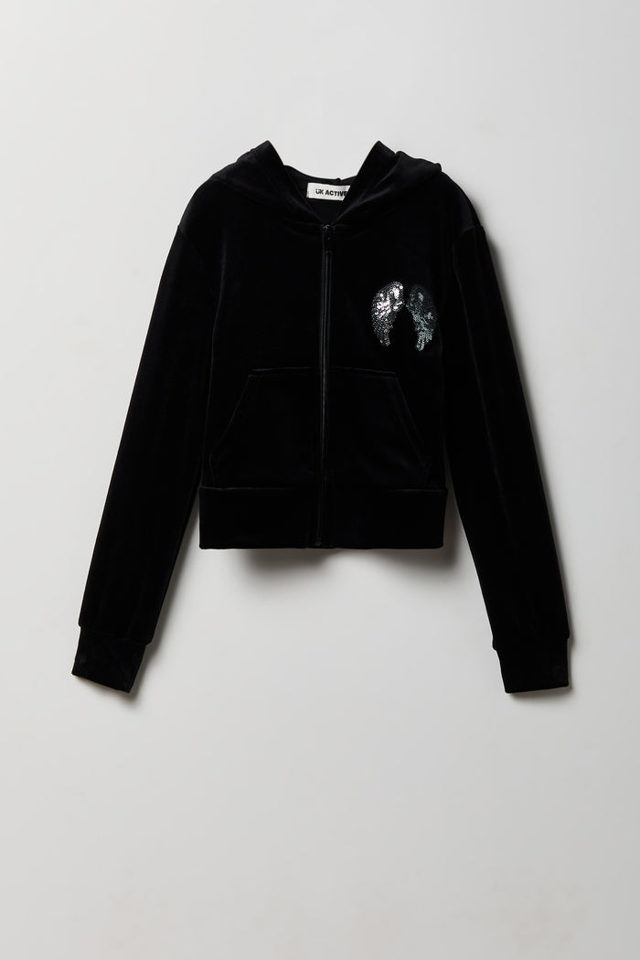 Girls Velour Rhinestone Zip Hoodie
