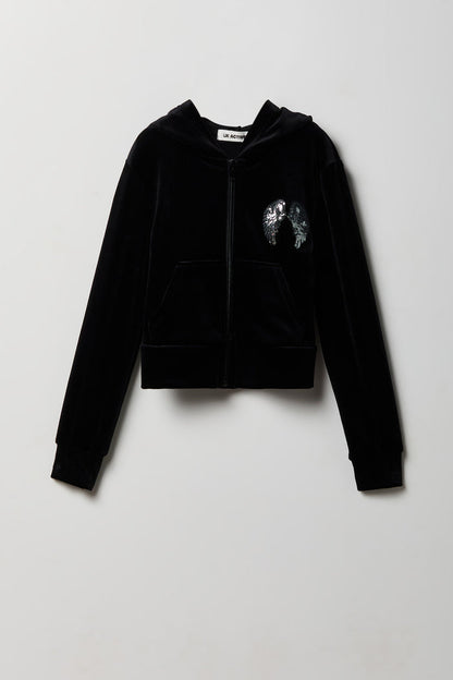 Girls Velour Rhinestone Zip Hoodie