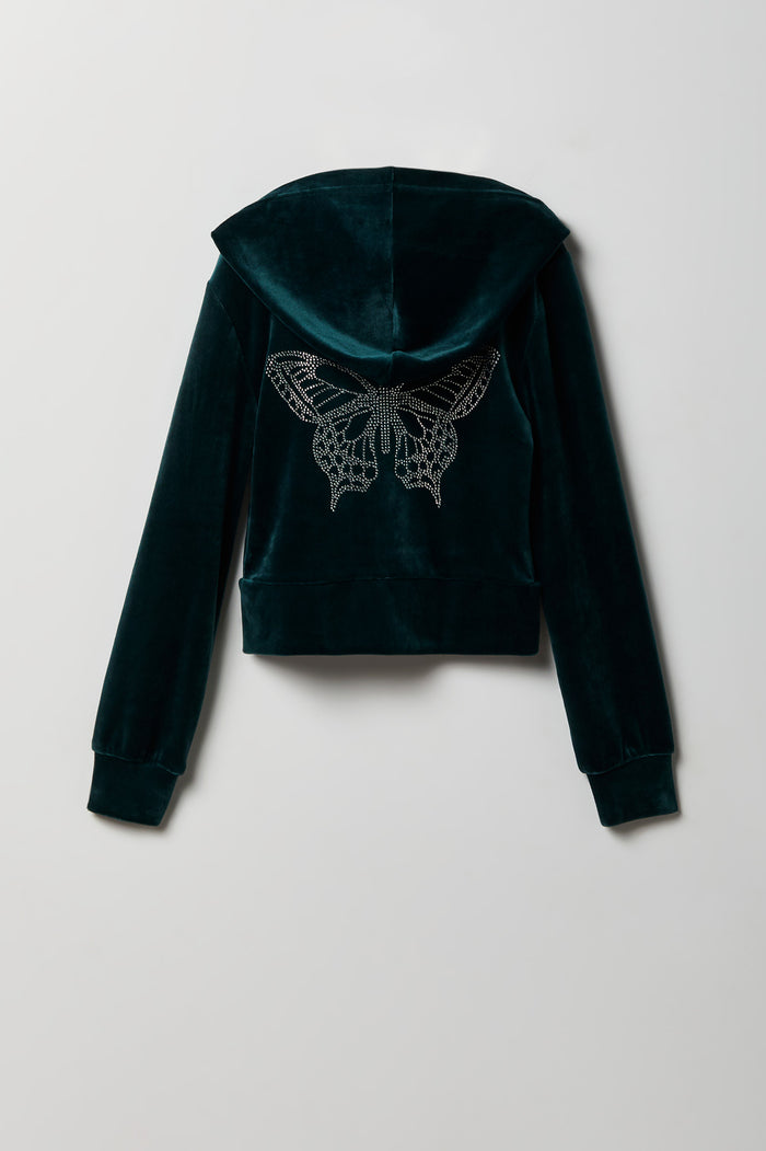 Girls Velour Rhinestone Zip Hoodie