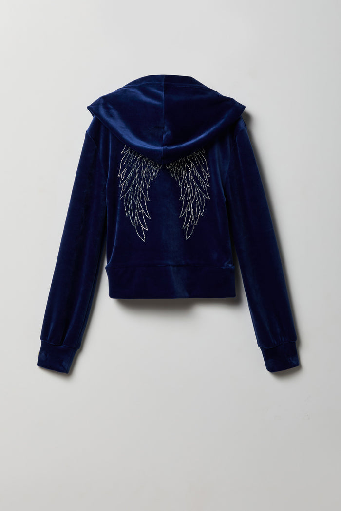 Girls Velour Rhinestone Zip Hoodie