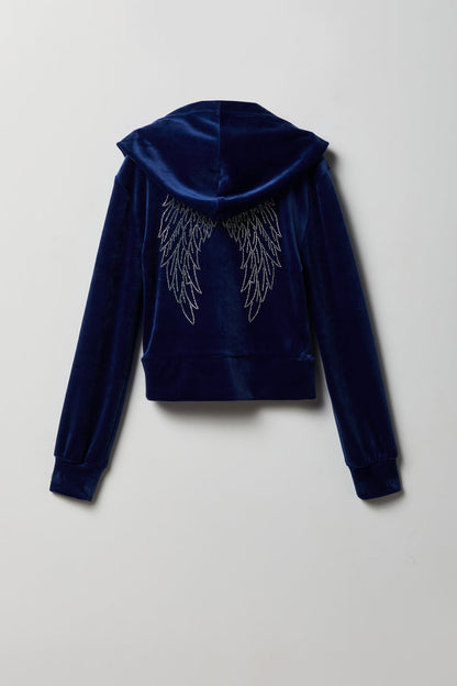 Girls Velour Rhinestone Zip Hoodie