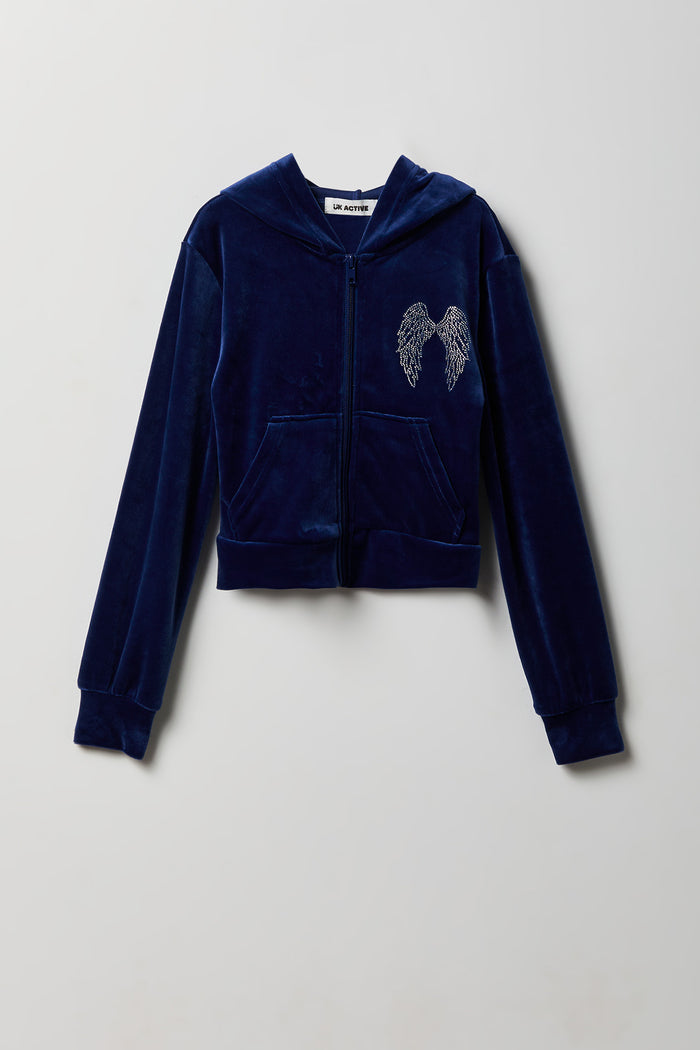 Girls Velour Rhinestone Zip Hoodie