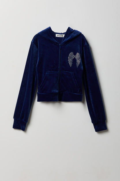 Girls Velour Rhinestone Zip Hoodie