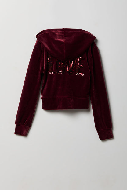 Girls Velour Rhinestone Zip Hoodie